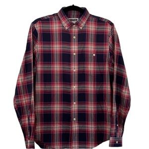BOAST Mens Red and Blue Plaid Long Sleeve Button Down Shirt Size Small